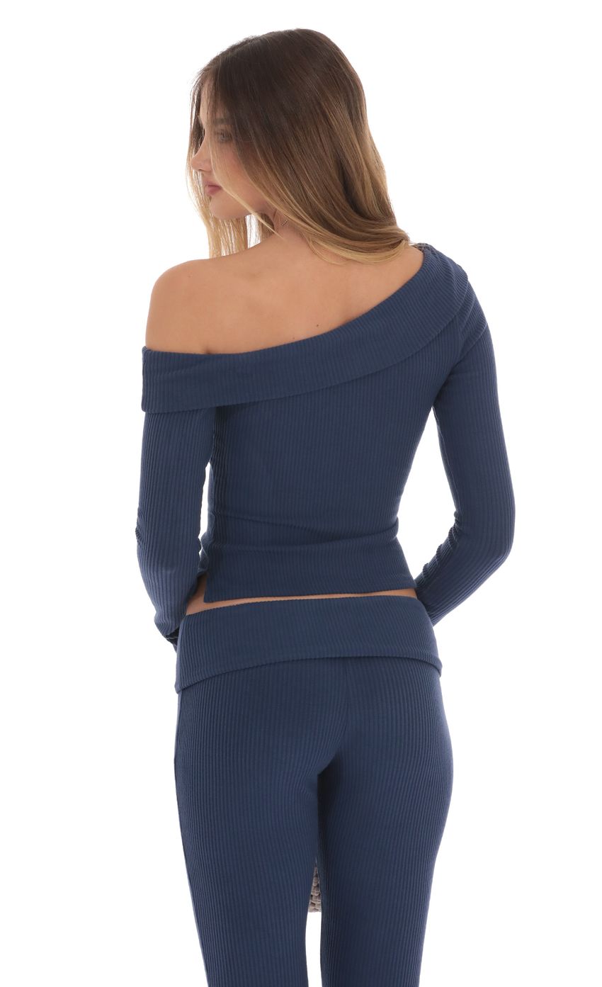 Ribbed Off Shoulder Top in Taupe/Ribbed Flare Pants in Taupe