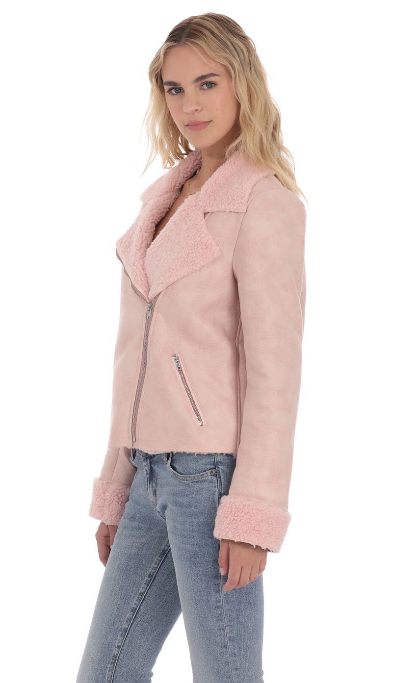 Sherpa Collar Suede Jacket in Pink