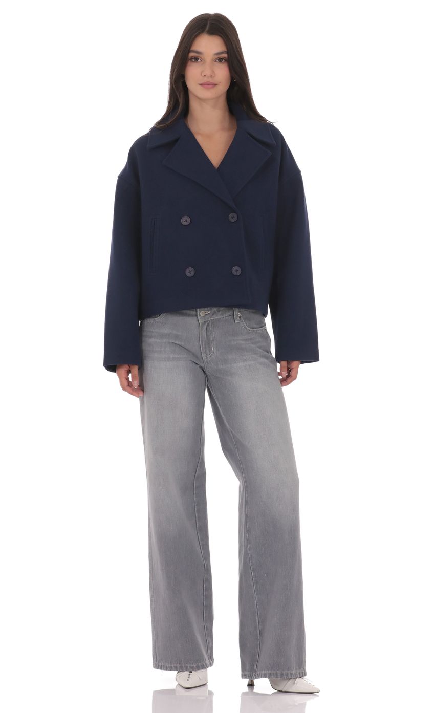 Double Breasted Short Trench in Navy