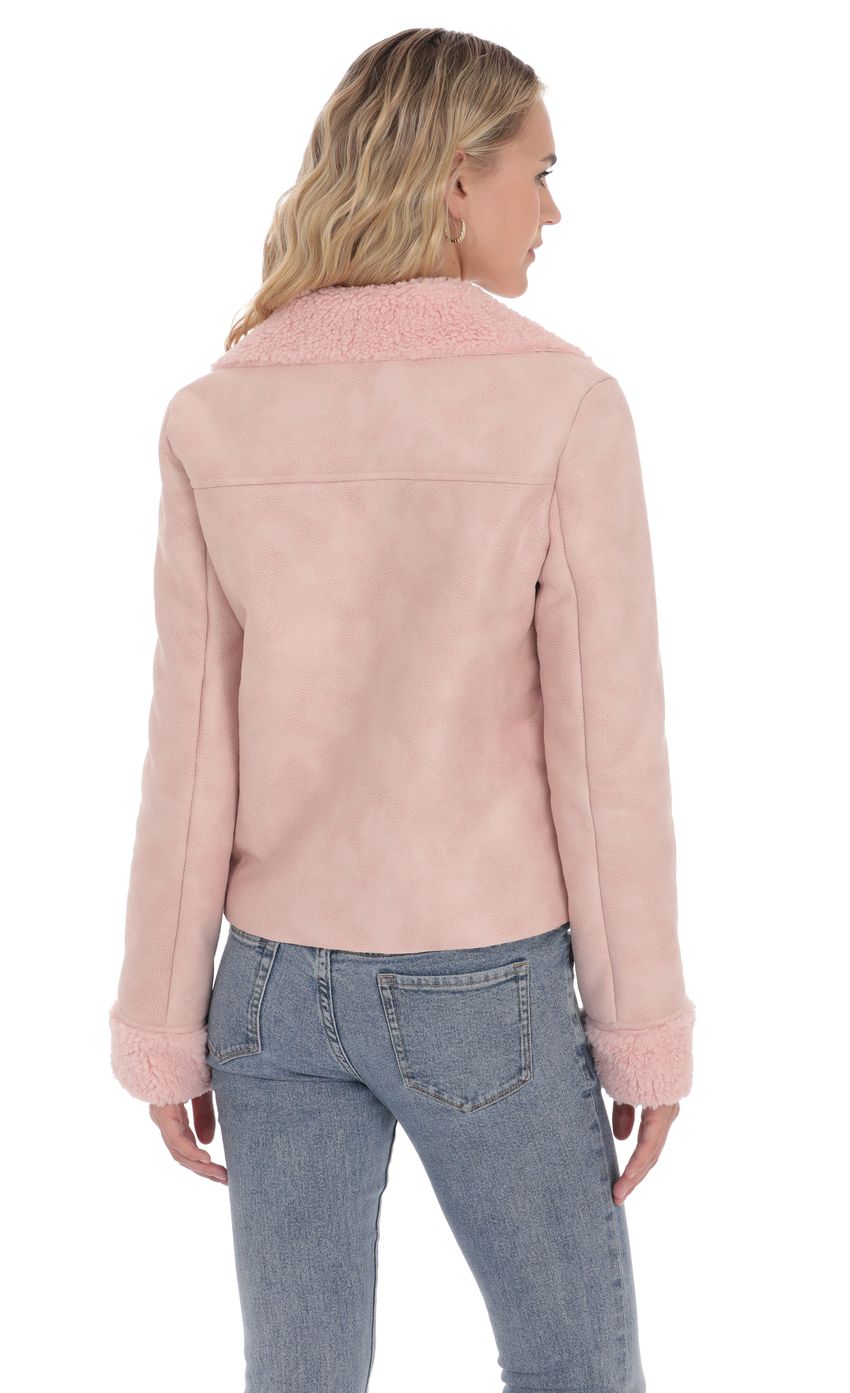 Sherpa Collar Suede Jacket in Pink