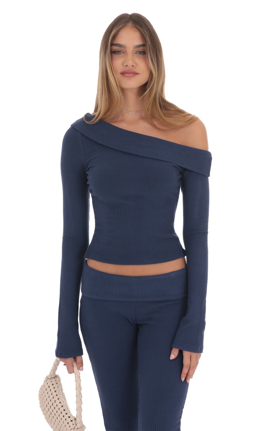 Ribbed Off Shoulder Top in Taupe/Ribbed Flare Pants in Taupe